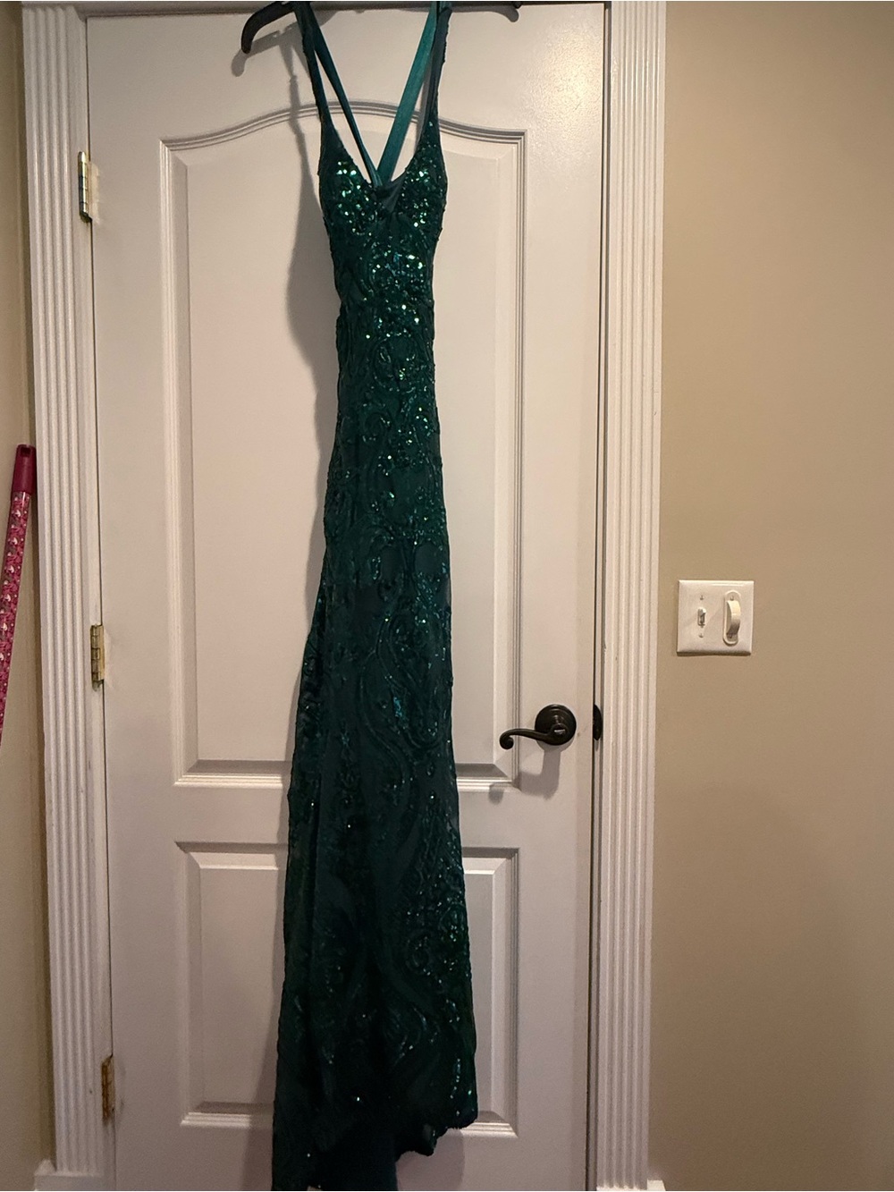 B Darlin Emerald Green Sequin Prom Gown